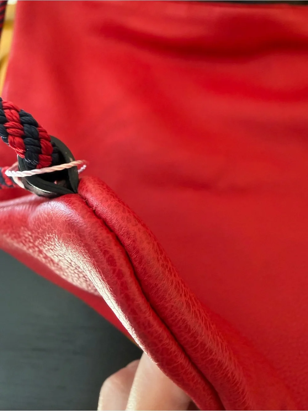 Gucci Red Leather Logo Drawstring Backpack